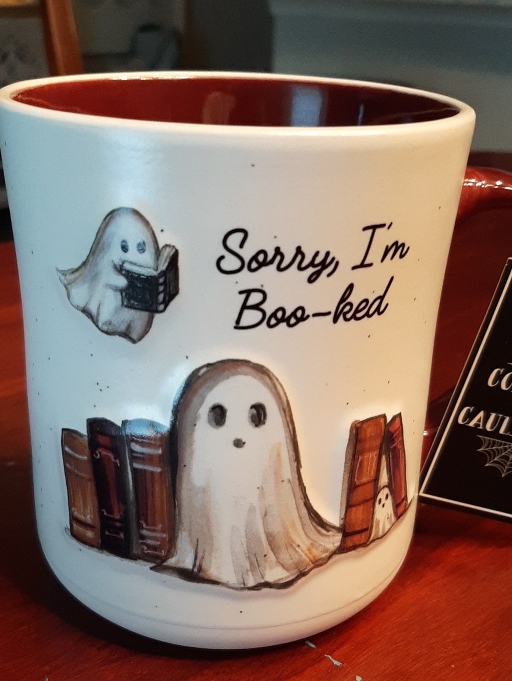 Cobwebs & Cauldrons Halloween Sorry, I'm Boo-ked Ghost Coffee Mug - NEW